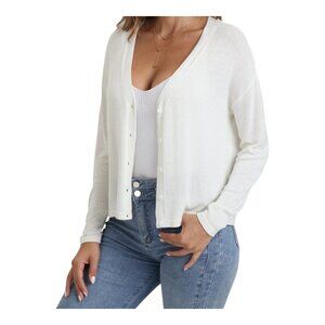 89th & Madison Women's Whisper White Button Drop Shoulder Cardigan